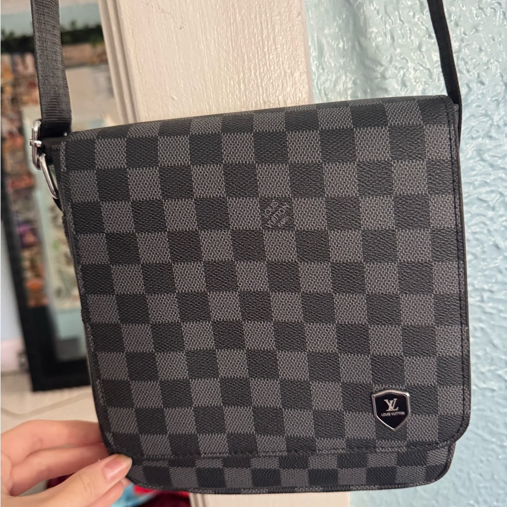 Louis Vuitton Black and Gray Checkered Messenger Bag
